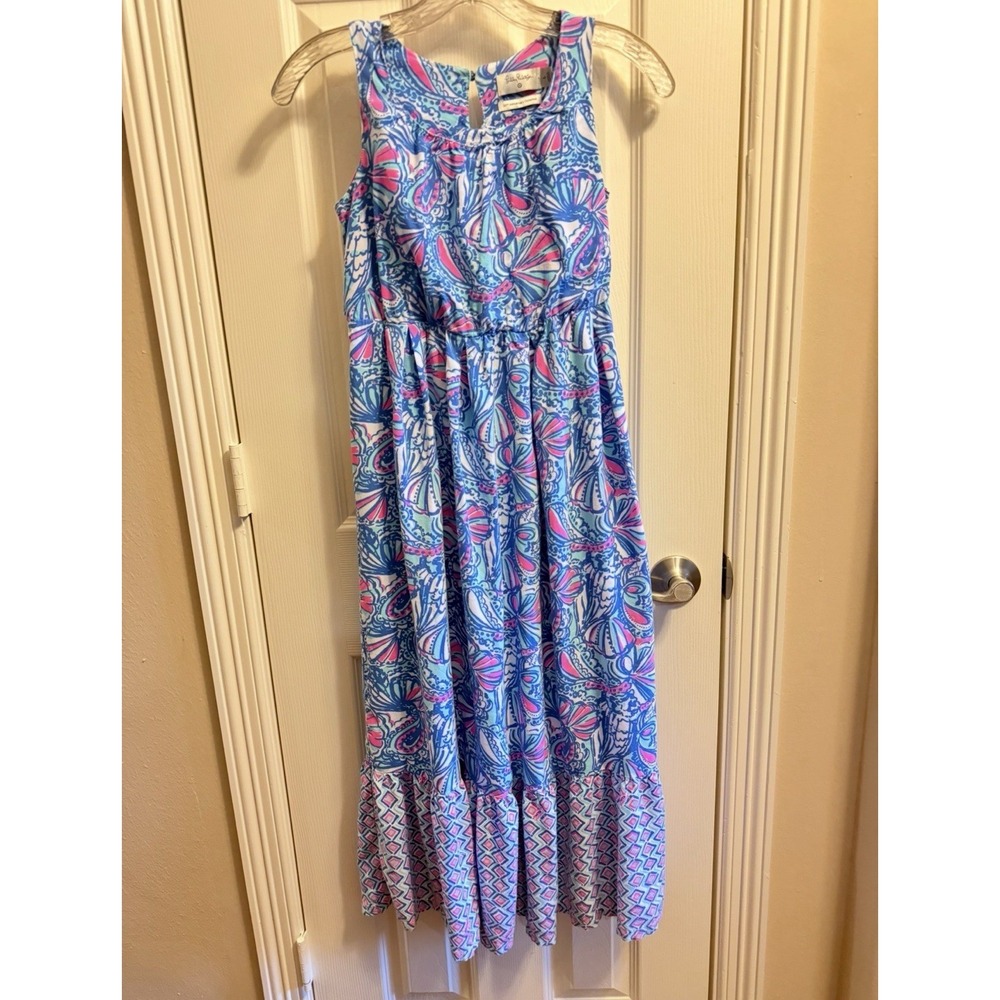 Lilly Pulitzer x‎ Target My Fans Maxi Dress Girls Large Blue Pink
